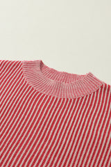 Striped Print Ribbed Trim Round Neck Sweater