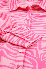 Pink Zebra Stripes Print Lantern Sleeve Shirt