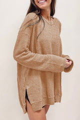 Waffle Knit High Slits Oversized Top