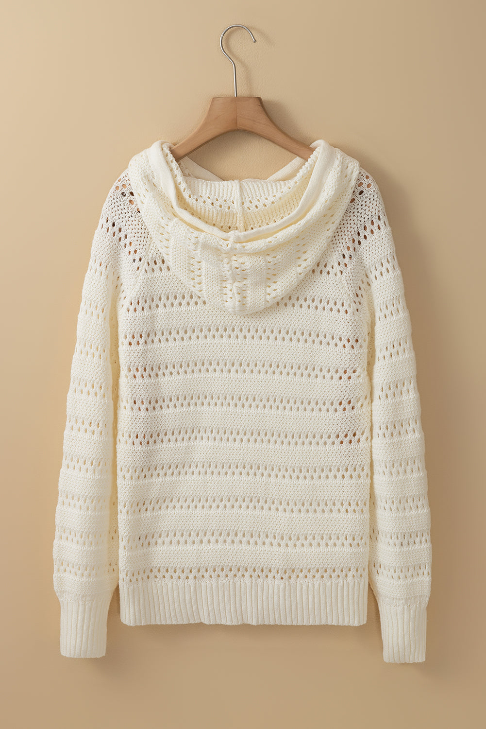 Pointelle Knit Raglan Sleeve Hooded Sweater