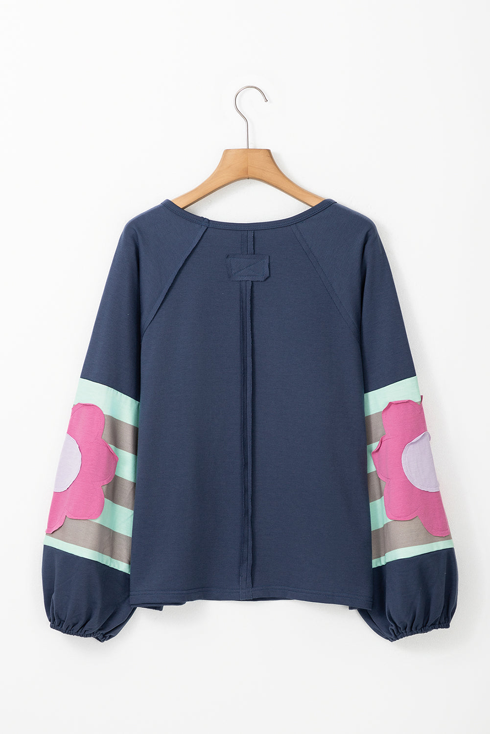 Flower Patchwork Raglan Sleeve Exposed Seam Oversized Top