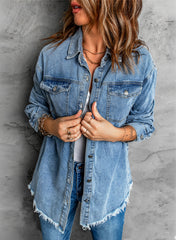 Women's Pocket Raw Hem Button Jacket