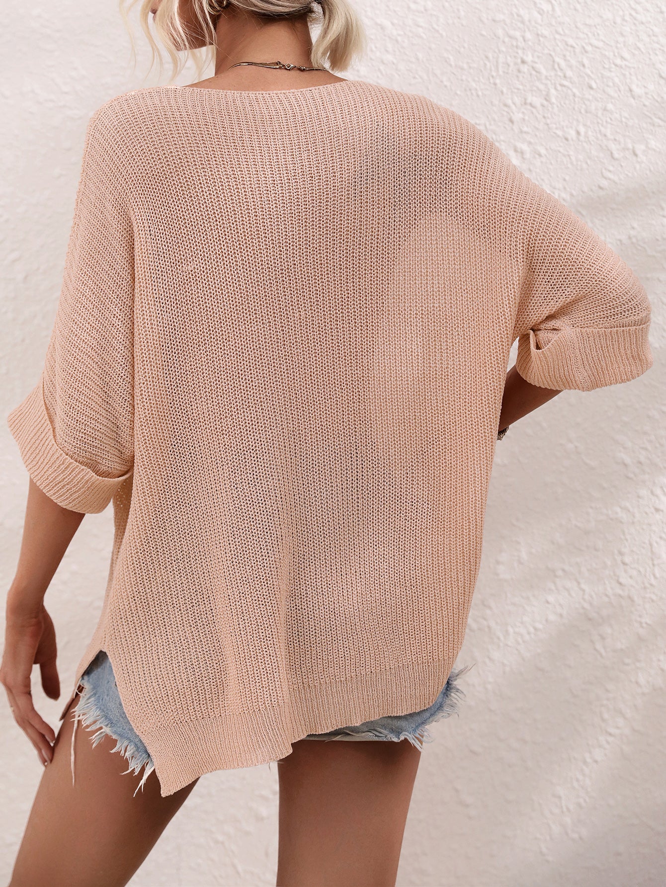 Oversized Crew Neck Solid Color Knit Pullover Sweater Tops