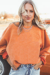 Apricot Ribbed Corded Oversized Sweatshirt