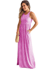 Leopard Print Pocketed Sleeveless Maxi Dress