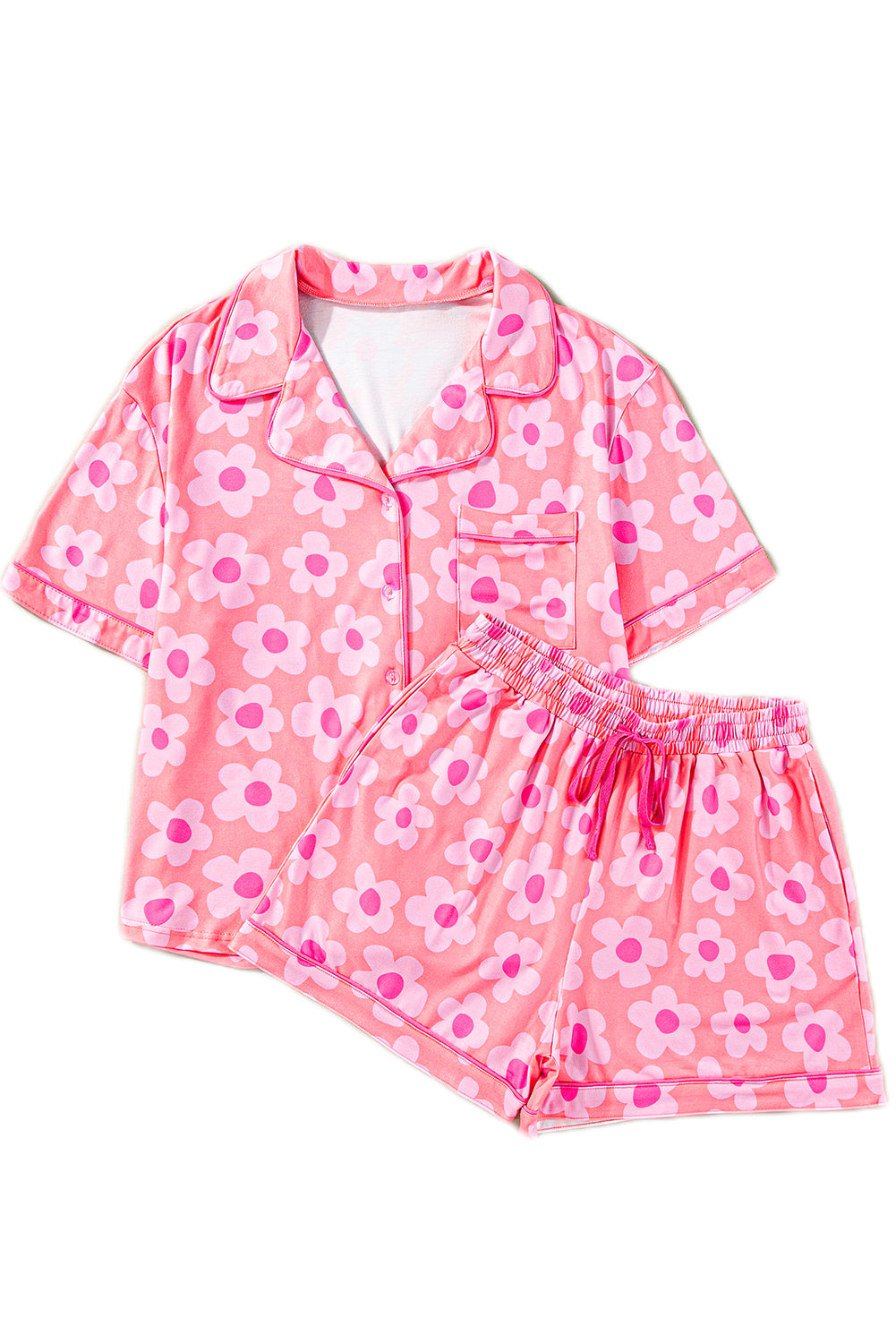 Loose and comfortable Flower Print Short Sleeve Shirt Pajamas Set