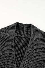 Black Chunky Waffle Knit Oversized Collar Cardigan