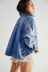 Washed Oversize Pocketed Denim Jacket