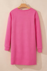 Solid Color Textured Long Sleeve Shift Dress