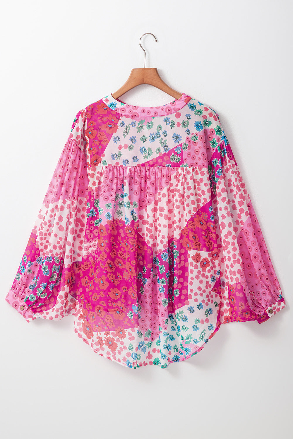 Floral Allover Print Buttoned V Neck Oversized Shirt