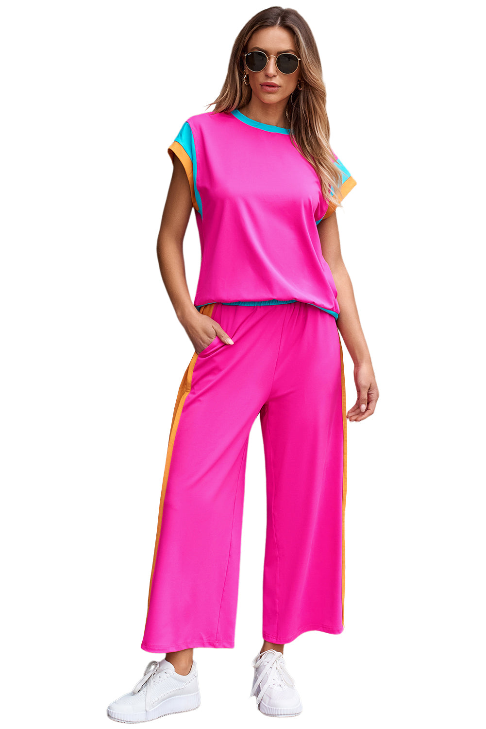 Multicolor Color Block Detail Casual Two-piece Set