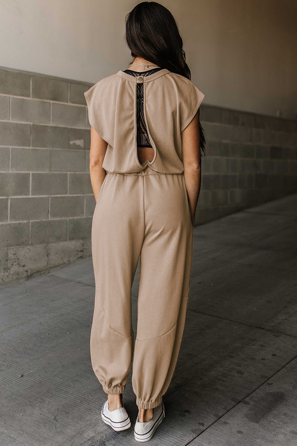 Multicolor Cap Sleeve Open Back Drawstring Jogger Jumpsuit