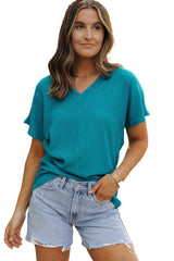 Sapphire Crinkled V Neck Wide Sleeve T-shirt