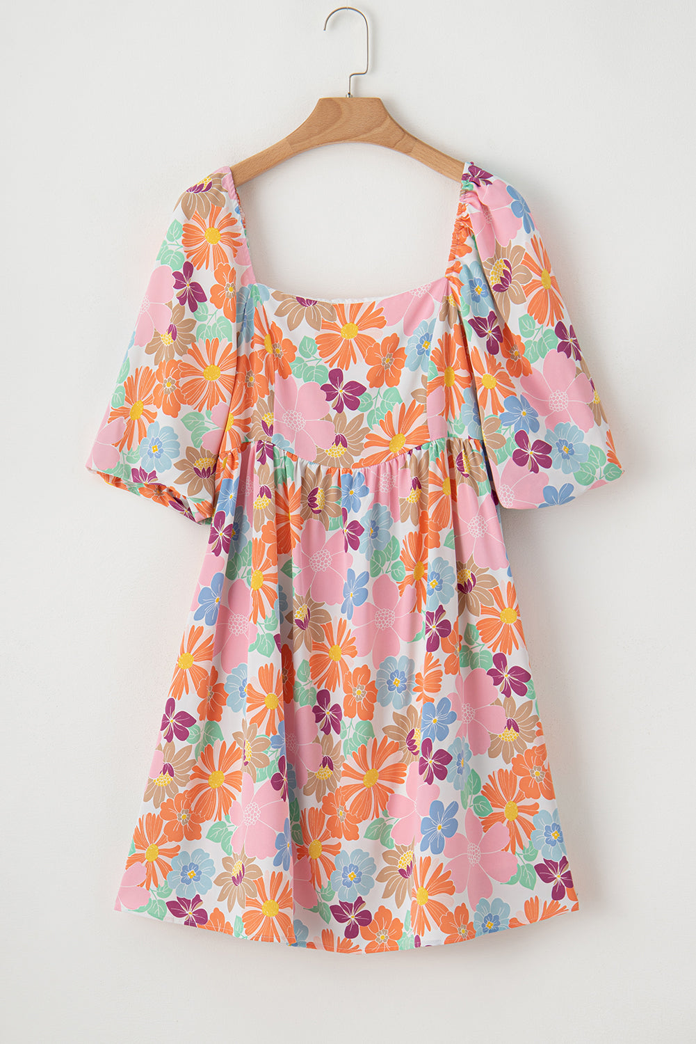 Women's Summer Floral Square Neck Puff Sleeve Babydoll Dress