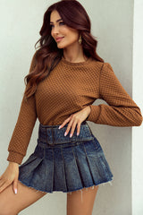 Apricot Quilted Buttoned Neckline Stand Neck Pullover Sweatshirt