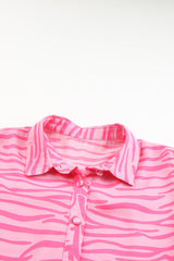 Pink Zebra Stripes Print Lantern Sleeve Shirt