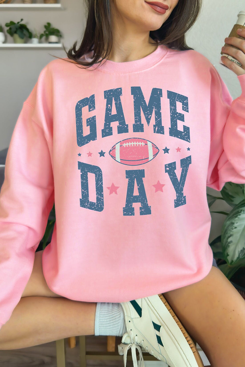 Pink Rugby Football GAME DAY Graphic Drop Shoulder Sweatshirt