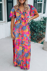 Women's Wrap V Neck Floral Maxi Dress