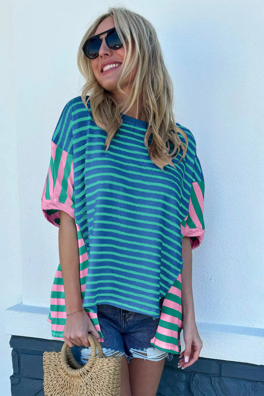 Multicolour Colorblock Patchwork Baggy T Shirt