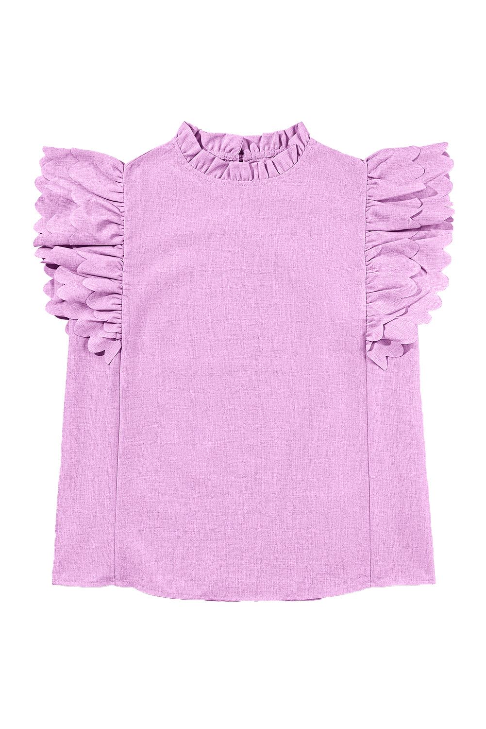 Women's Solid Color Scalloped Ruffle Sleeve Top