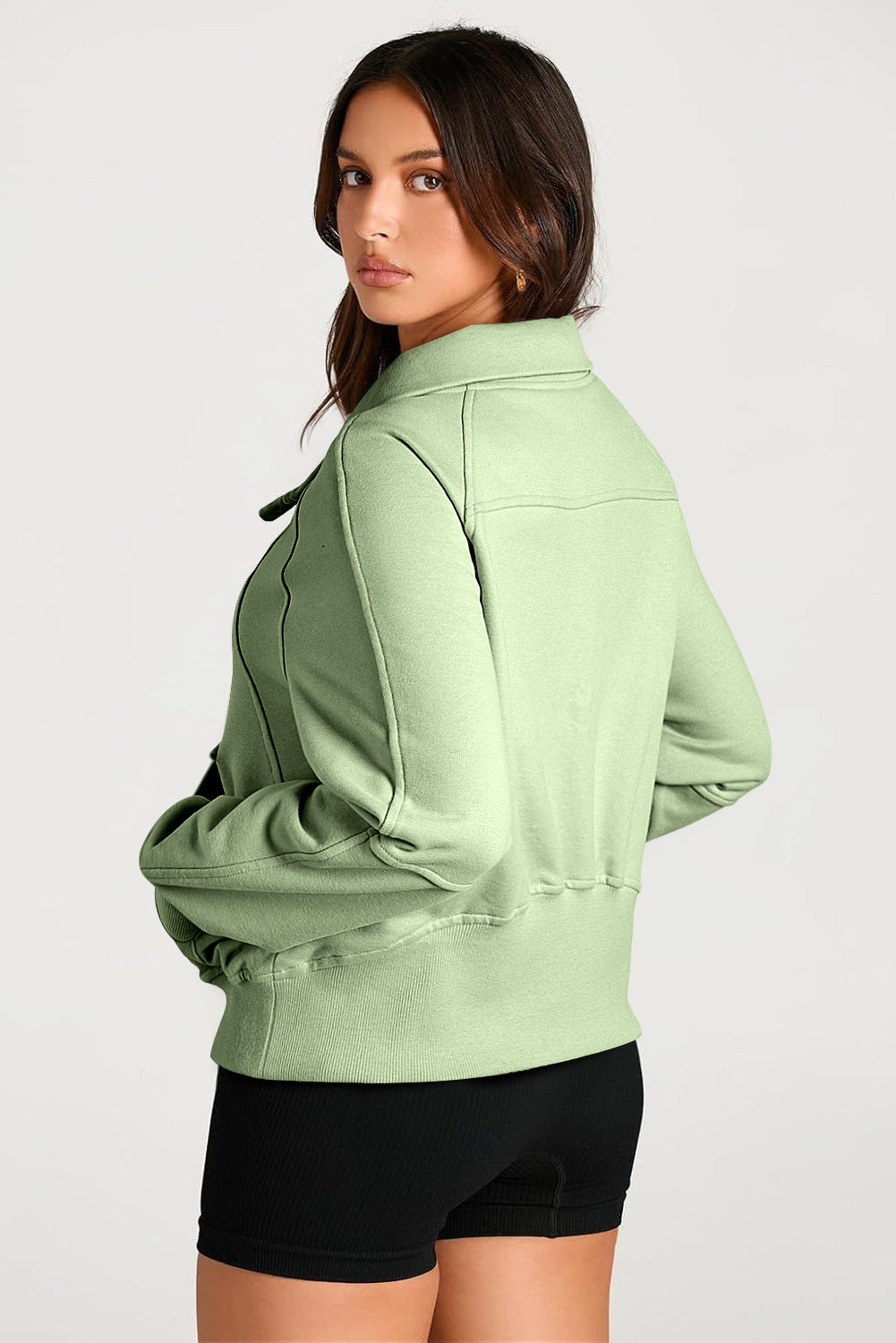 Solid Color Quarter Zip Stand Neck Kangaroo Pocket Sweatshirt