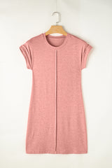 French Center Seam Rolled Cuffs T-shirt Dress