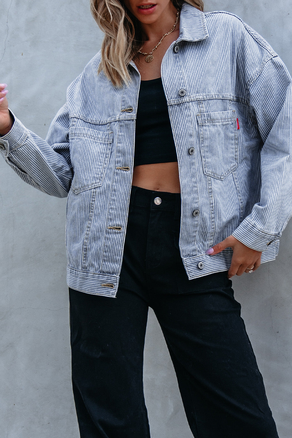 Washed Oversize Pocketed Denim Jacket