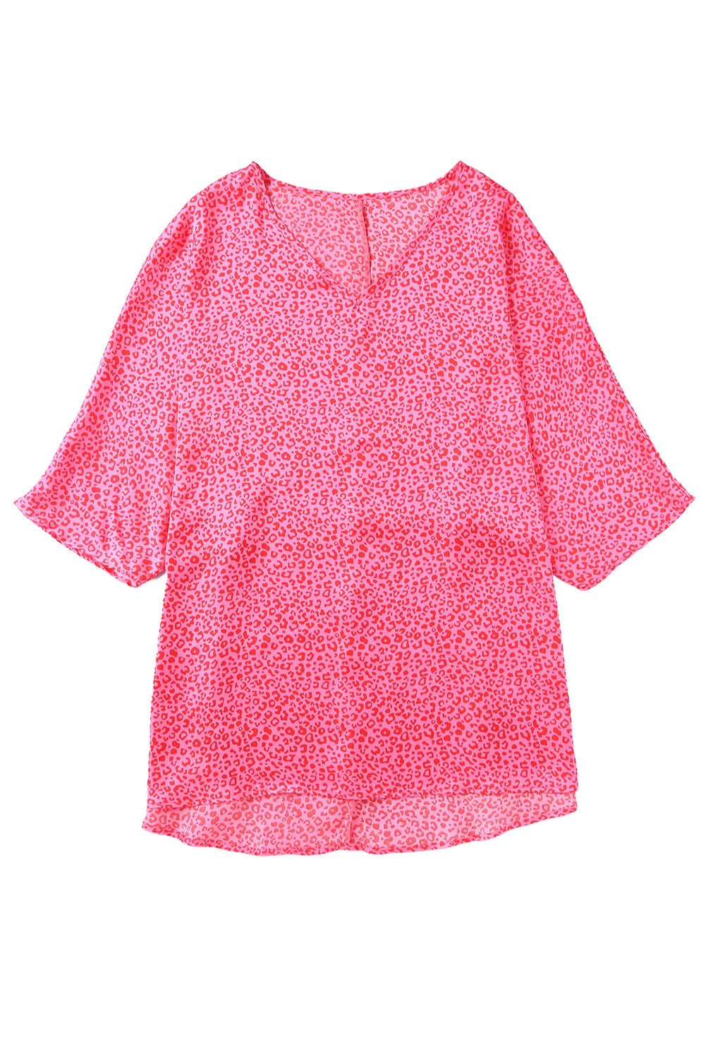 Rose Leopard Print Oversized Half Sleeve V Neck Top