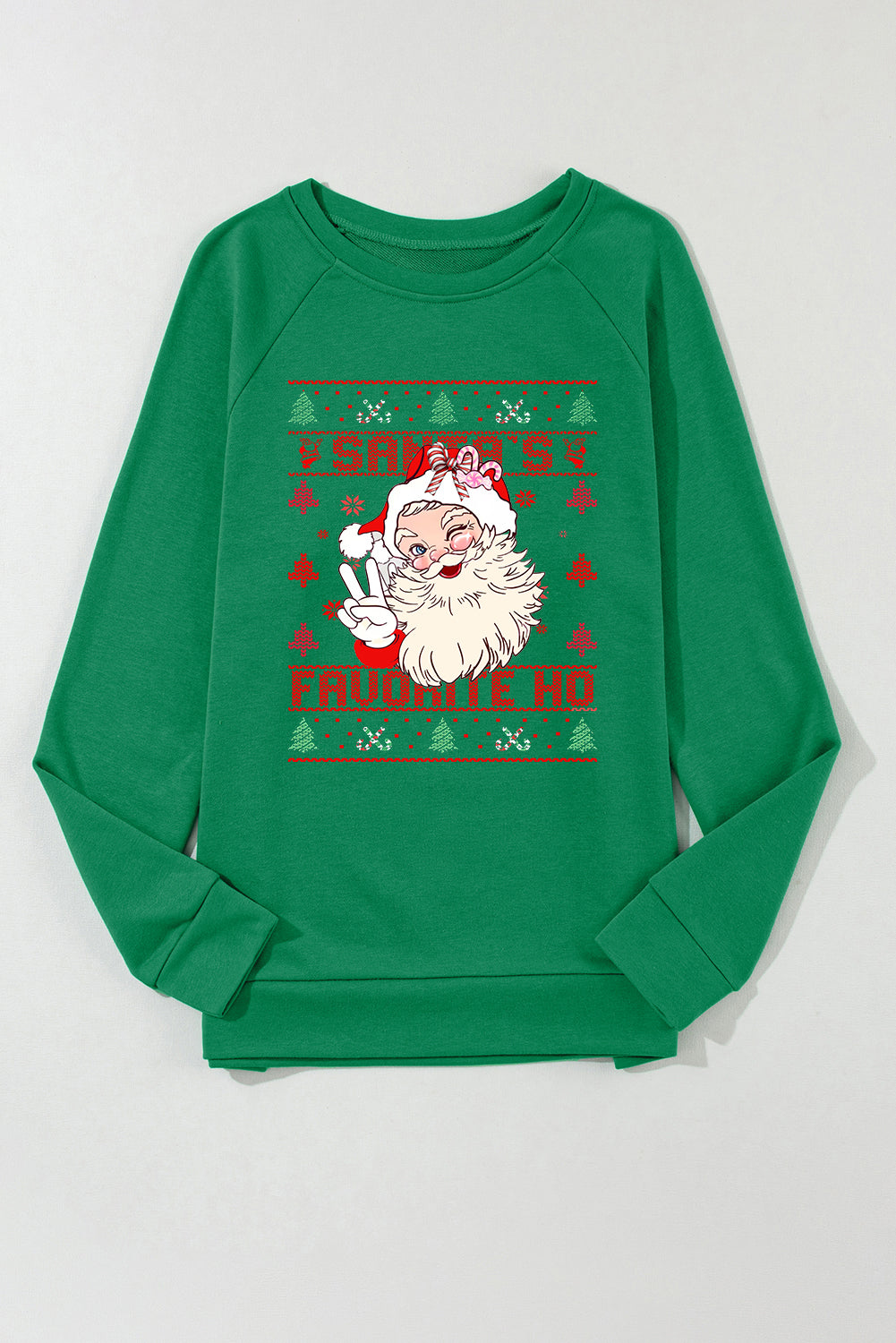 Christmas Solid Color Crew Neck Pullover Santa Pattern Sweatshirt