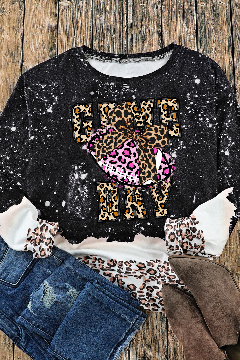 Game Day Leopard Print Rugby Pullover Sweatshirt