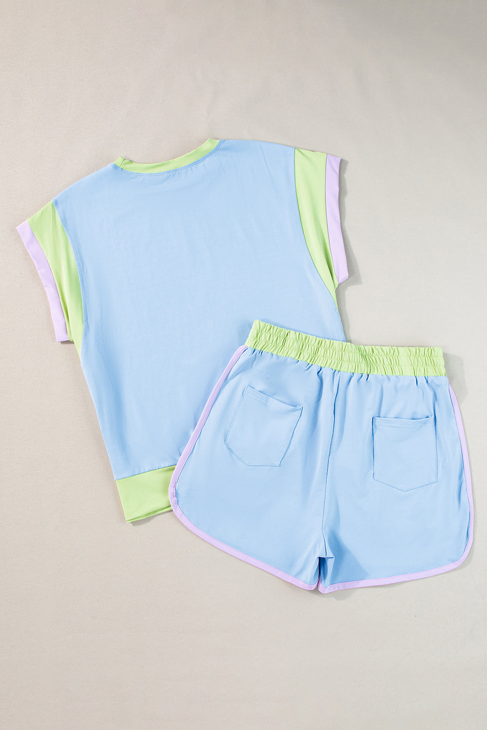 Solid Color Contrast Trim Cap Sleeve Tee Shorts Set