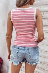 Women's Contrast Round Neck Sleeveless Slim Top