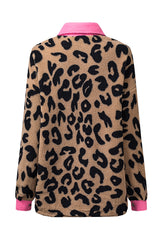 Leopard Contrast Trimmed Leopard Teddy Shacket