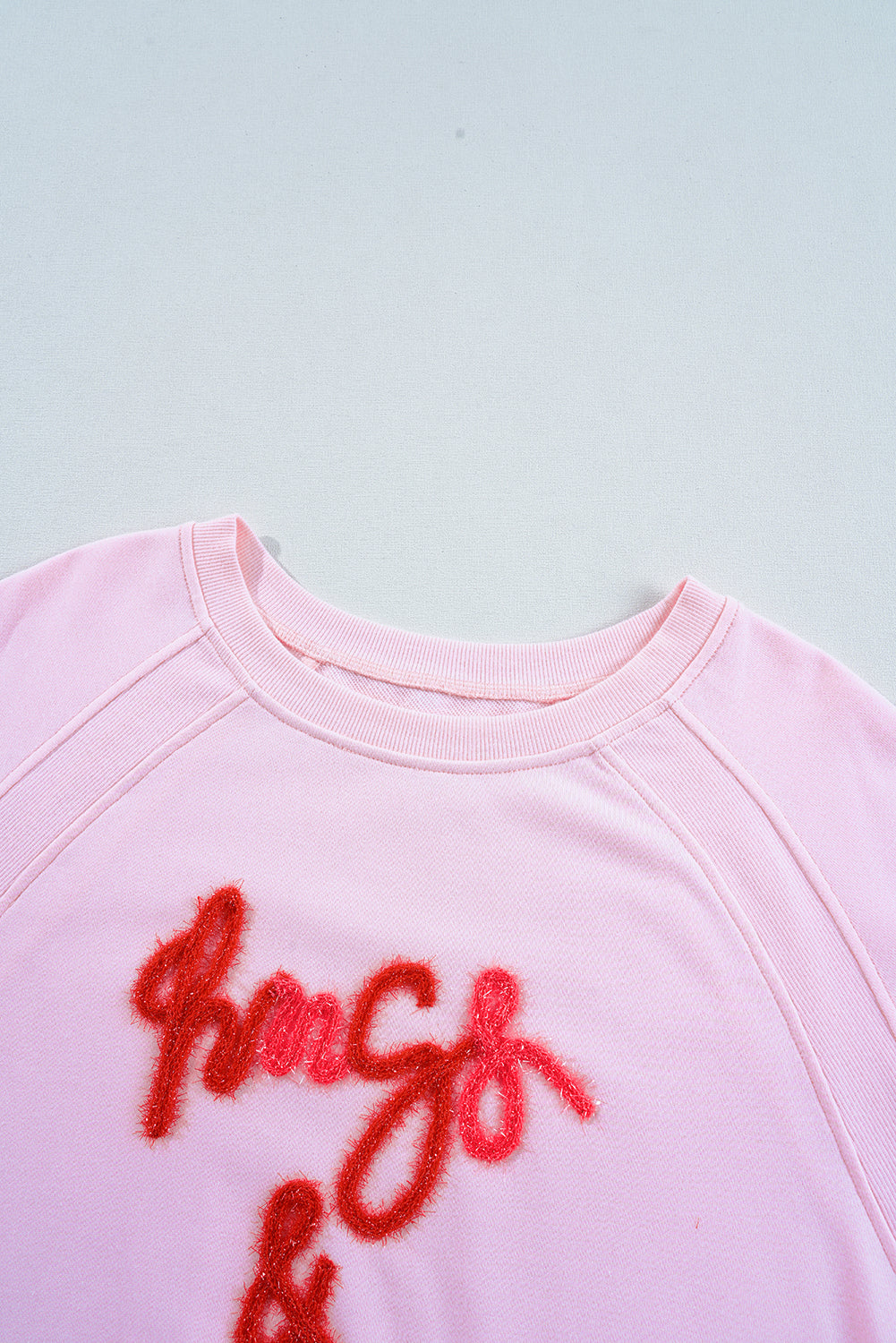 Pink Hugs and Kisses Pop Up Embroidered Raglan Sleeve Sweatshirt