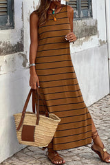 Brown Striped Sleeveless Wide Leg Jumpsuit