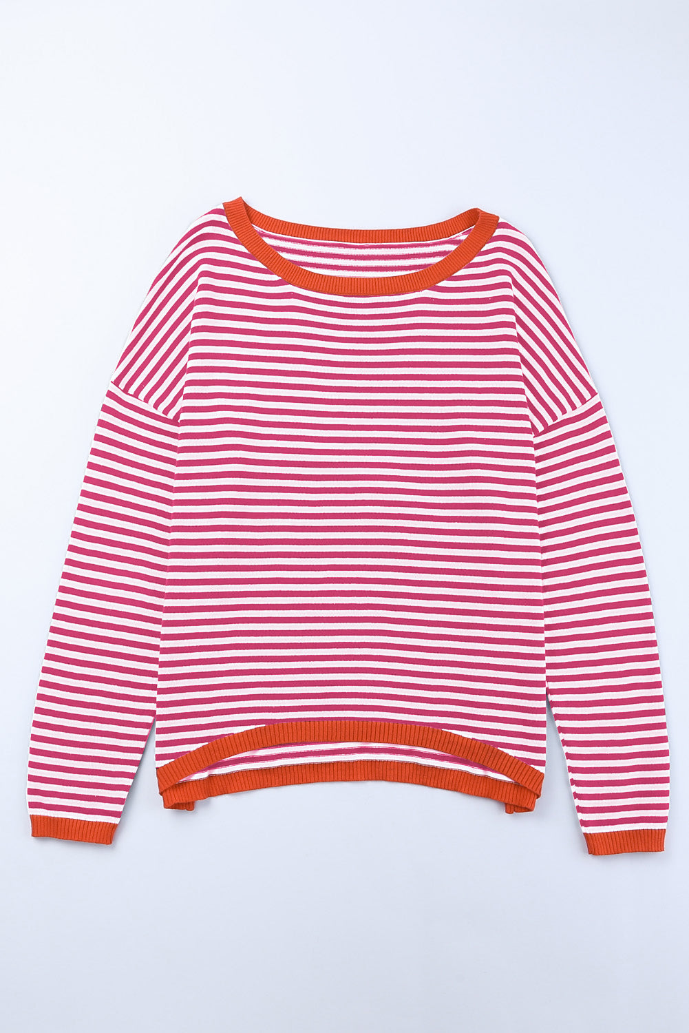 Contrast Trimmed Striped Drop Shoulder Sweater