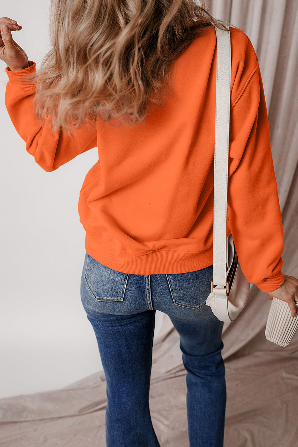 Solid Fleece Lined Drop Shoulder Terry Sweatshirt