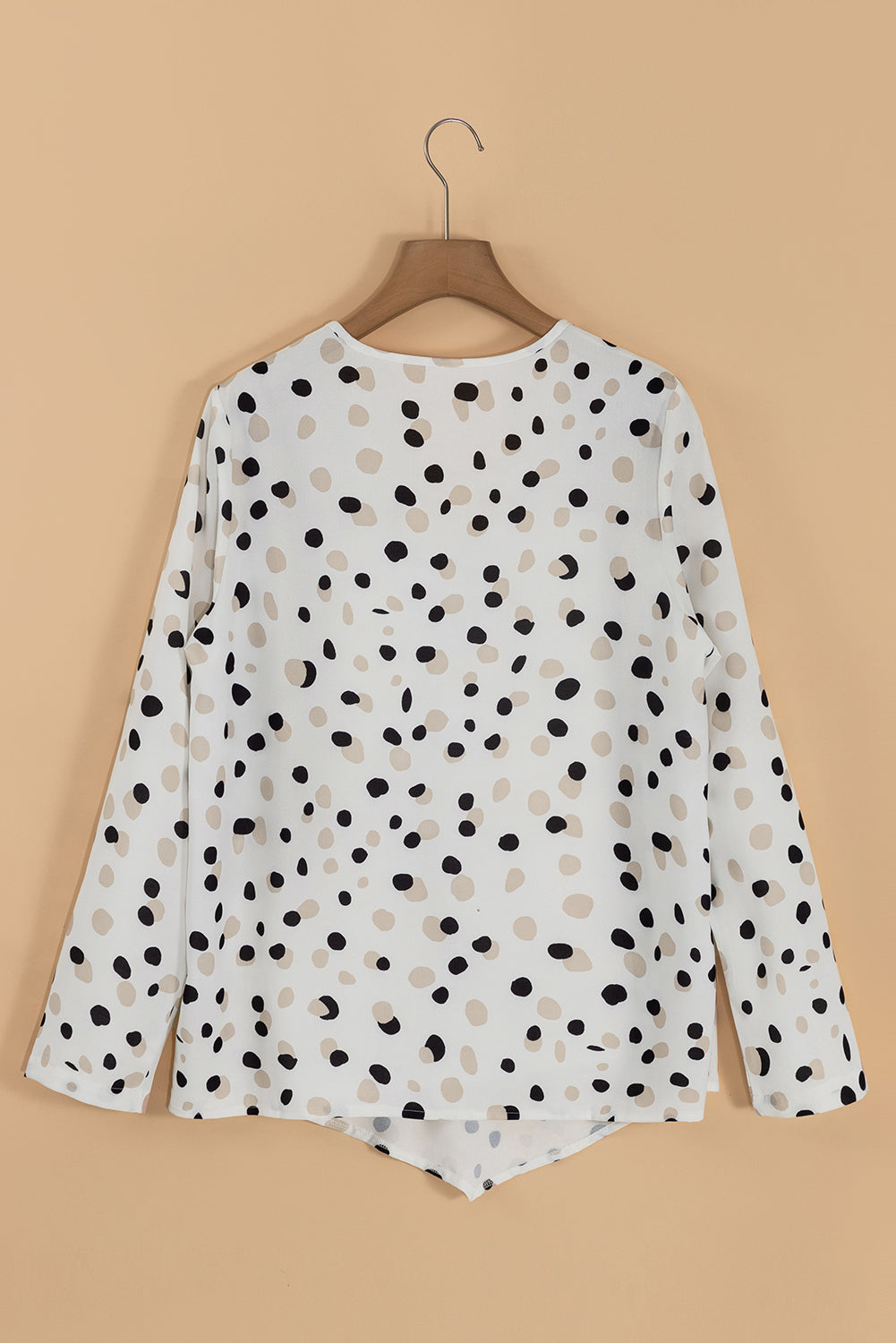 Polka Dot Print Button Front V Neck Blouse