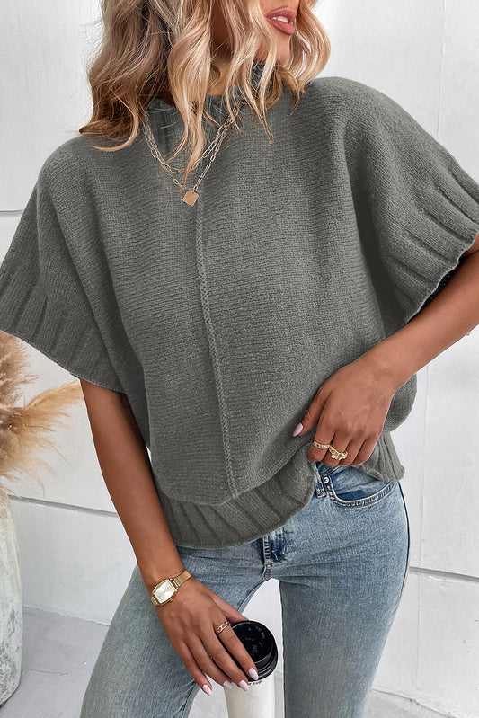 Mock Neck Batwing Short Sleeve Knit Sweater