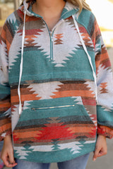 Multicolor Aztec Print Button Up Long Sleeve Jacket