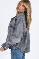 Chest Pockets Drop Shoulder Loose Denim Jacket