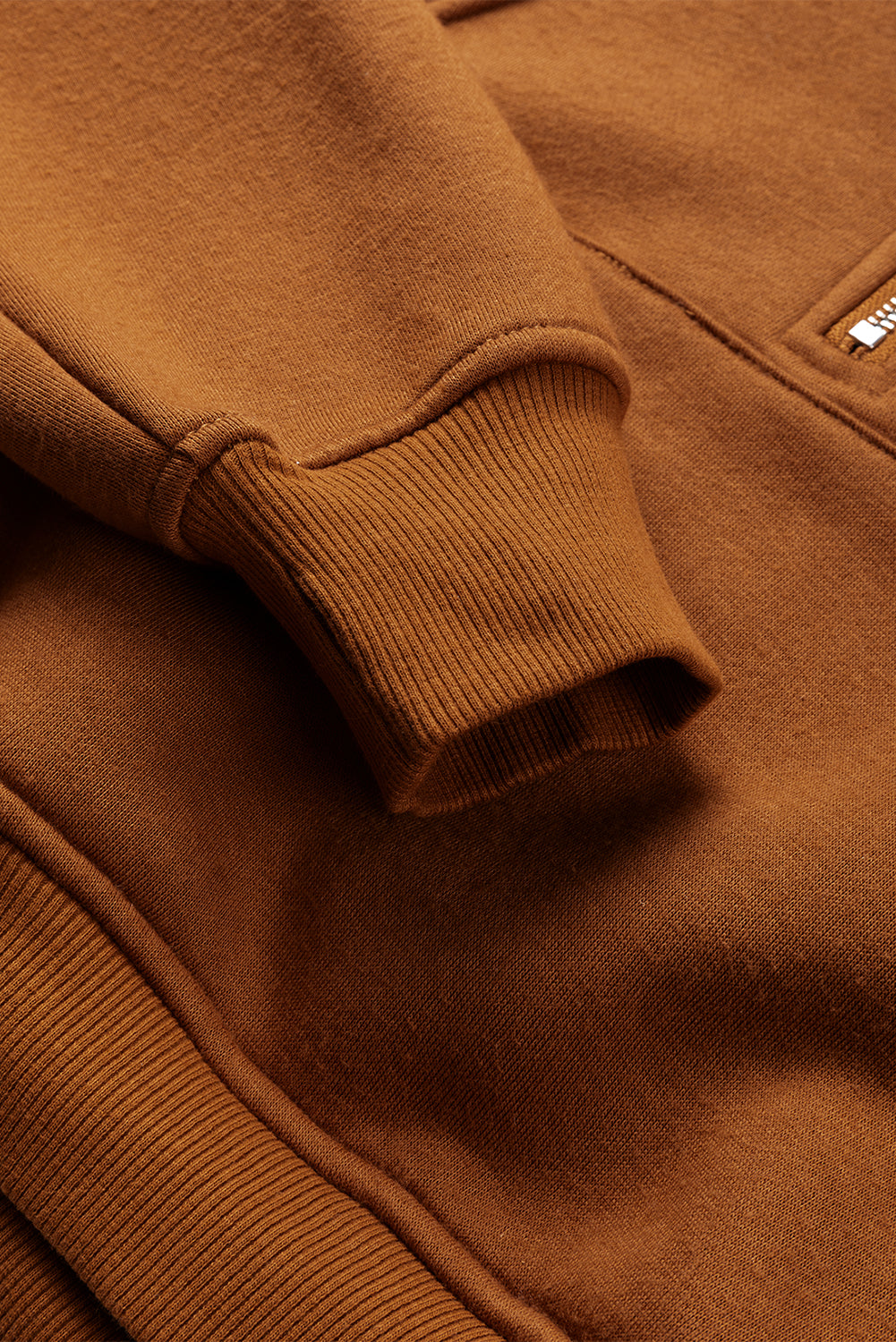 Brown Quarter Zip Kangaroo Pocket Hoodie