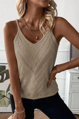 Solid Color Chevron Pointelle Knit Spaghetti Straps Sweater Vest