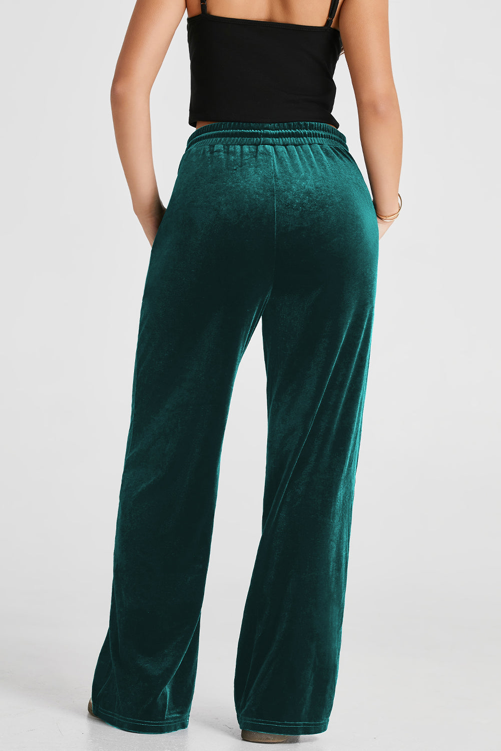 Solid Drawstring Waist Wide Leg Pants