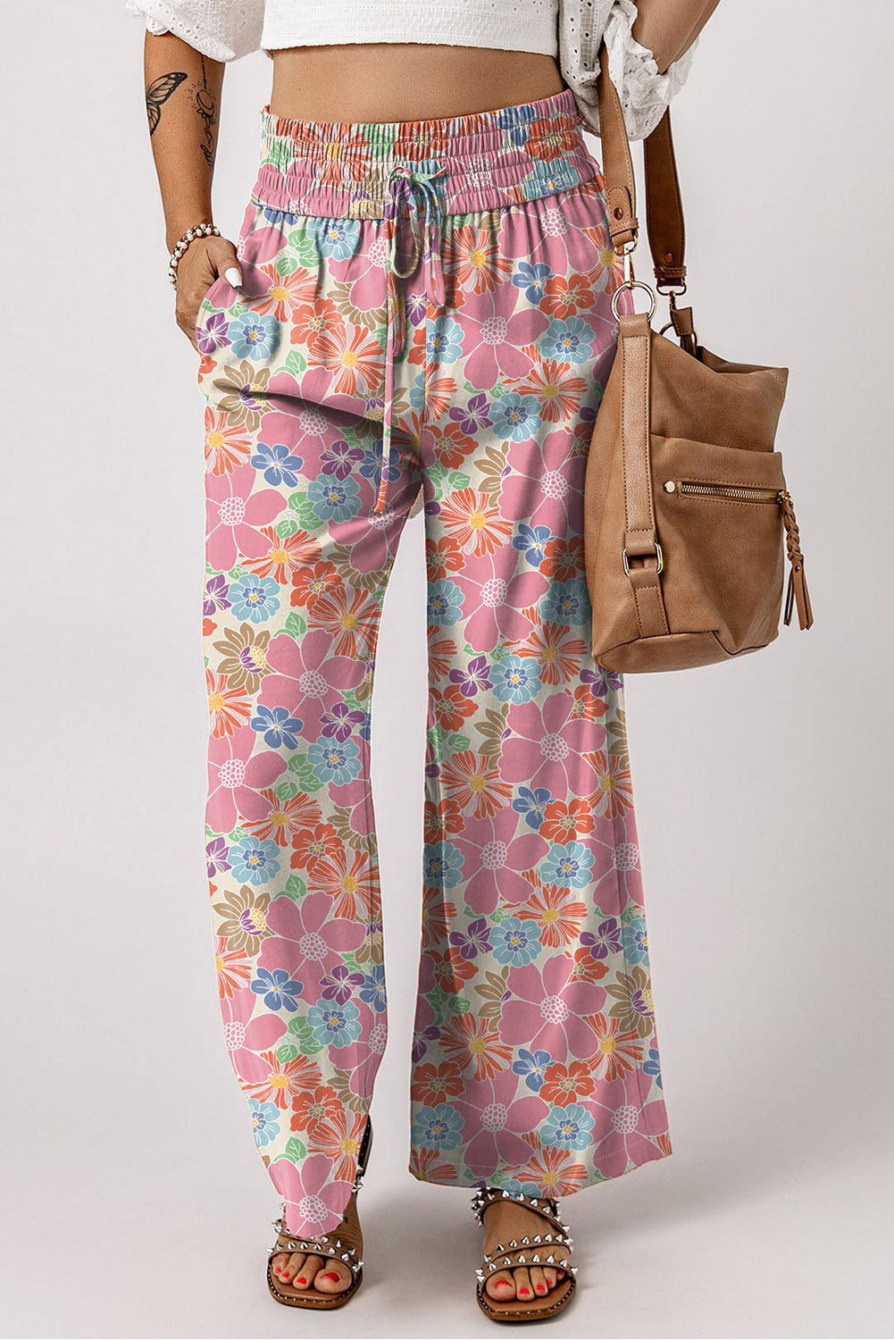 Women's Floral Smocked Waist Loose Pants