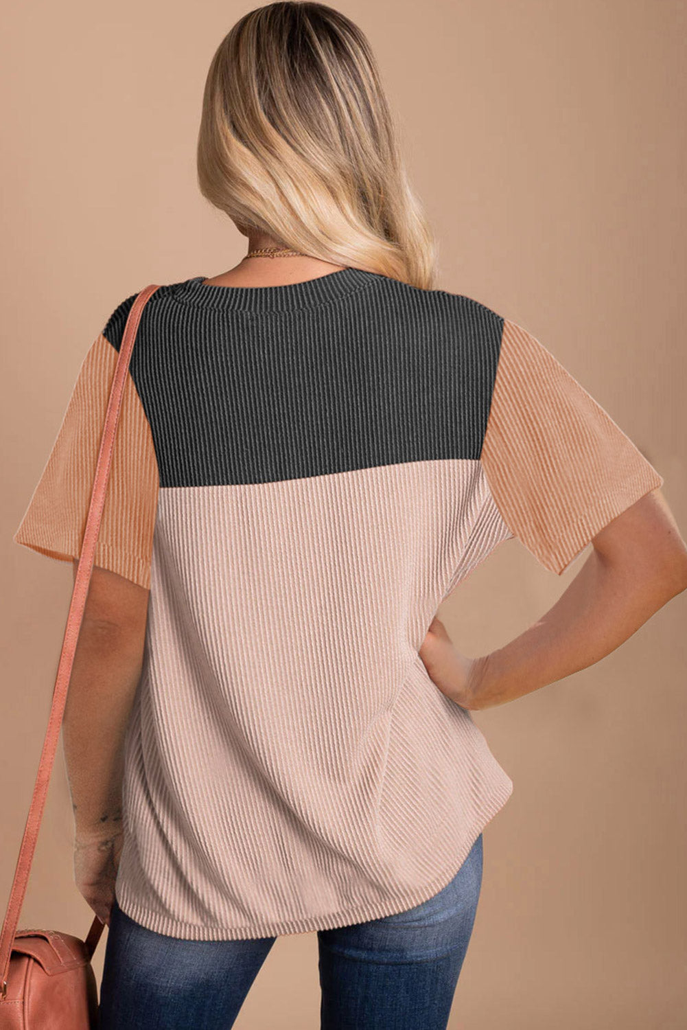 Women's Rib Textured Colorblock T Shirt