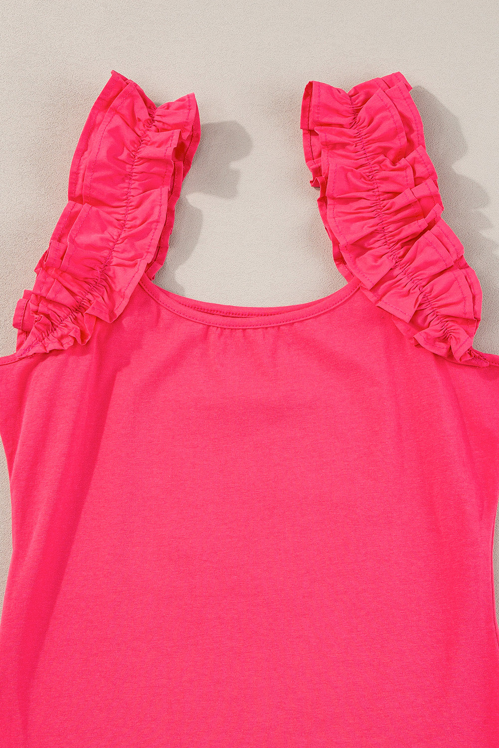 Solid Color Ruffled Wide Straps Slim Tank Top