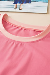 Solid Color Contrast Trim Cap Sleeve Tee Shorts Set