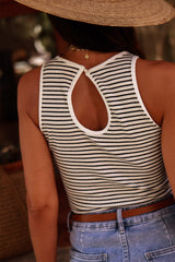 Striped Print Ribbed Knit Sleeveless Top