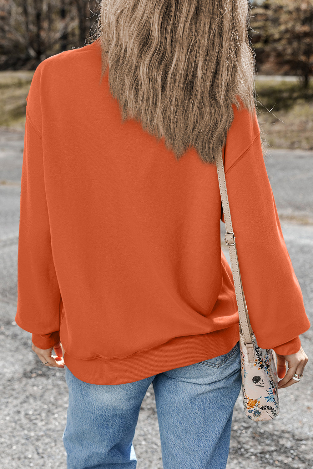 Plain Drop Shoulder Crewneck Pullover Sweatshirt